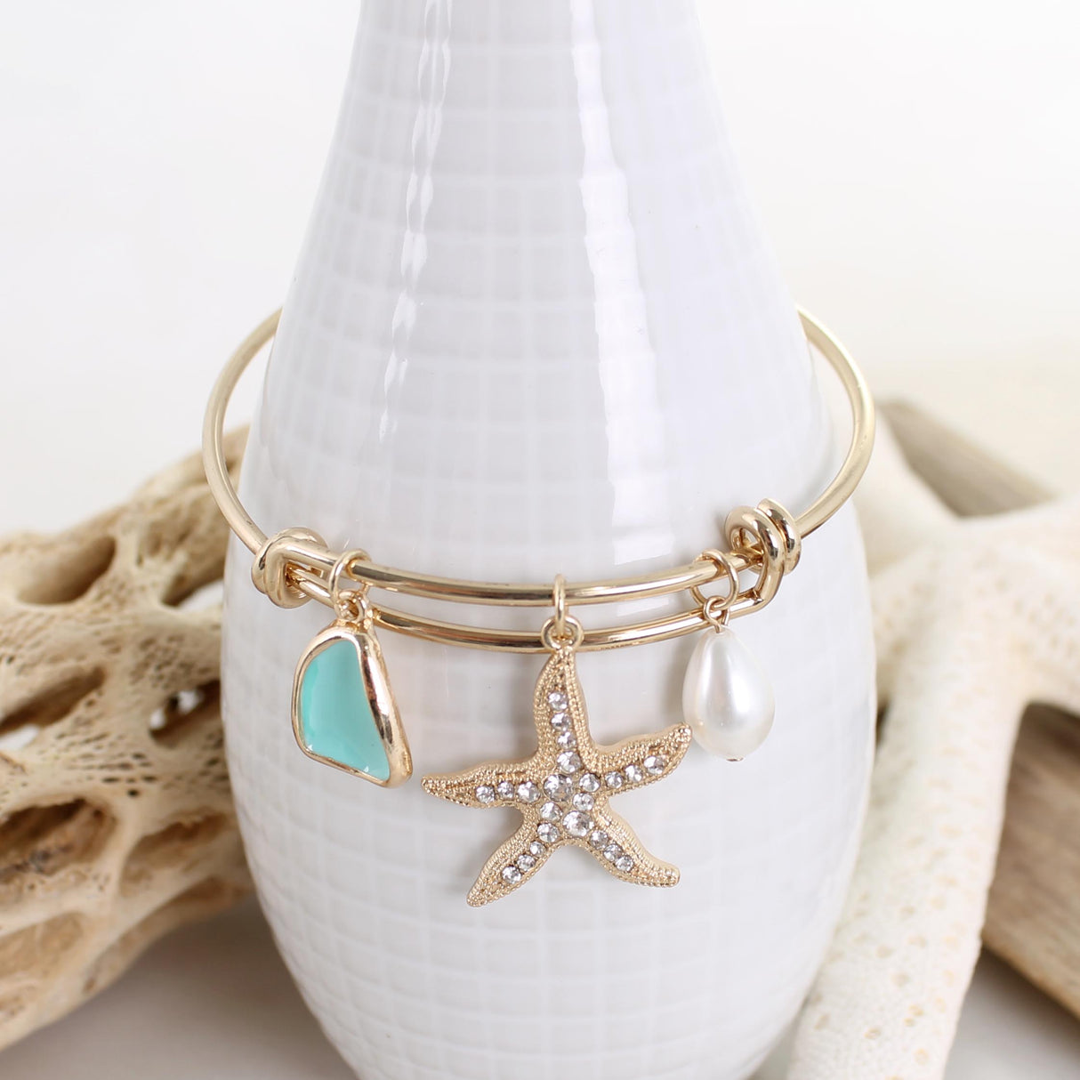 Crystal Starfish Wire Bangle Bracelet