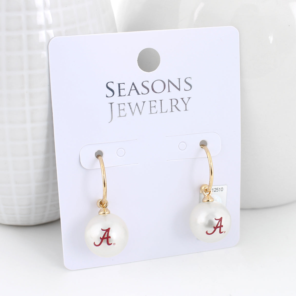 Alabama Logo Pearl Hoop Earrings