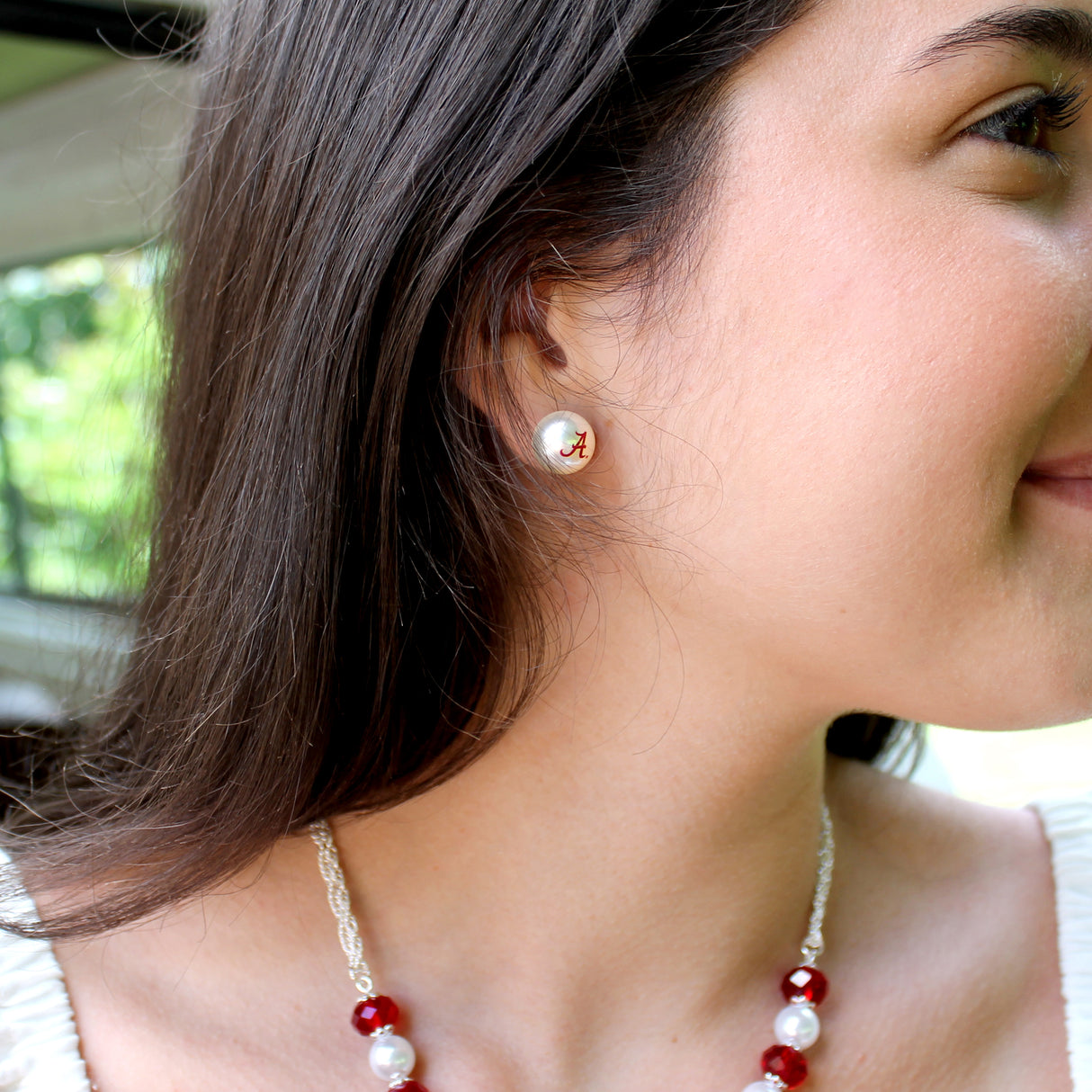 Texas A&M Logo Pearl Stud Earrings