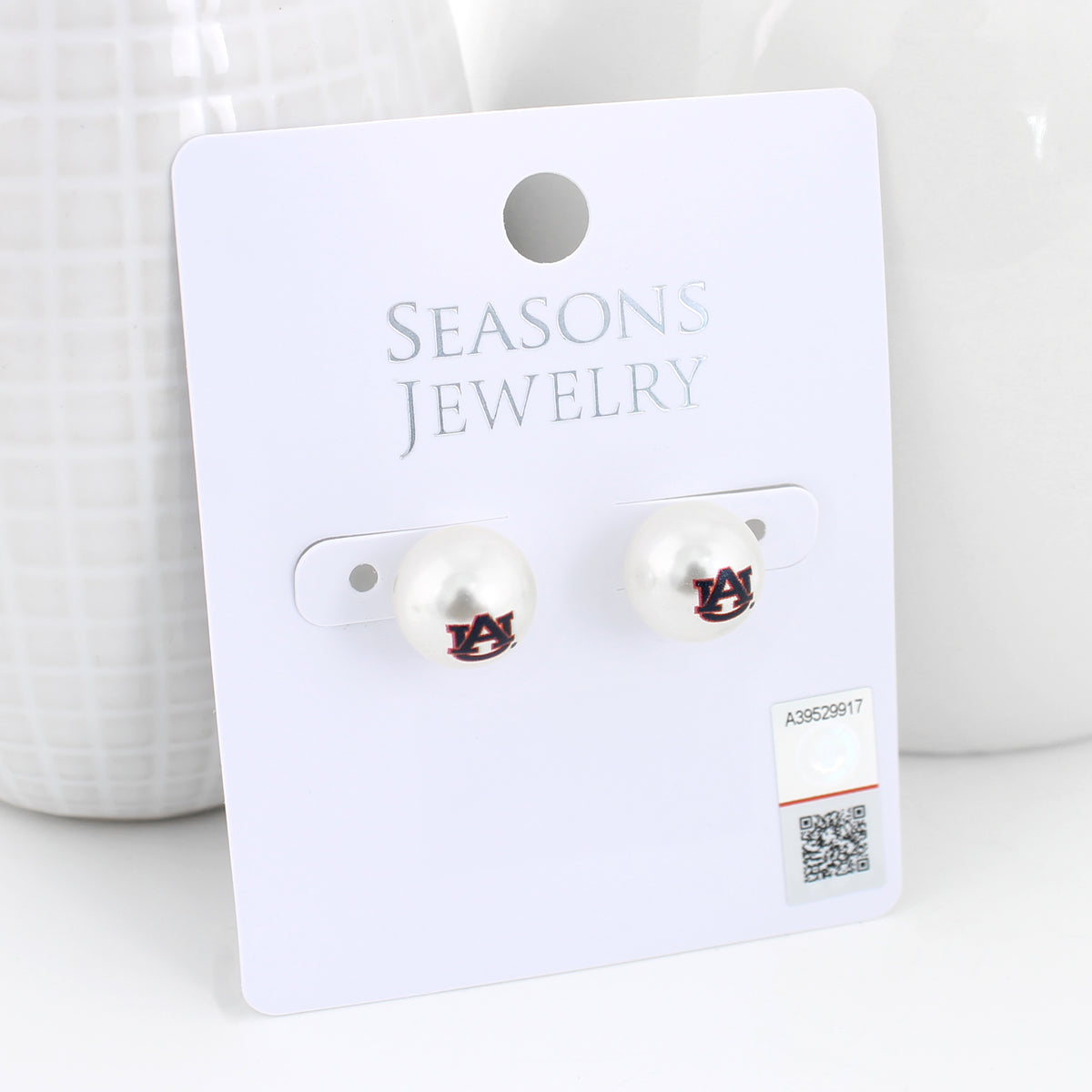 Auburn Logo Pearl Stud Earrings