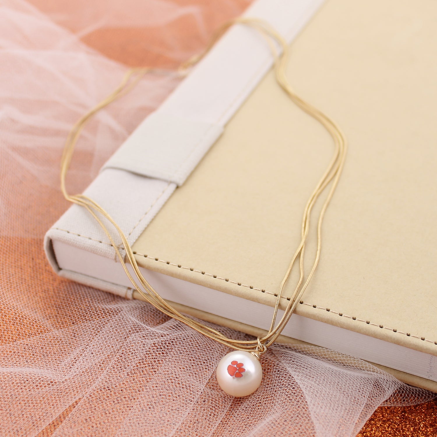18” Clemson Gold & Pearl Logo 3-Strand Necklace