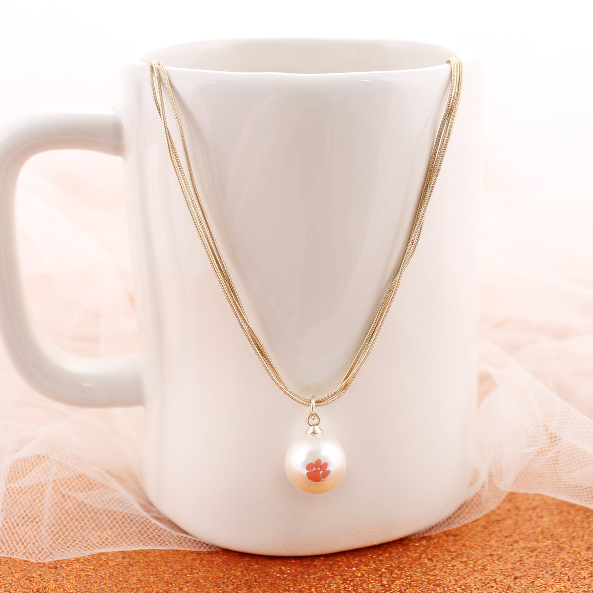 18” Clemson Gold & Pearl Logo 3-Strand Necklace