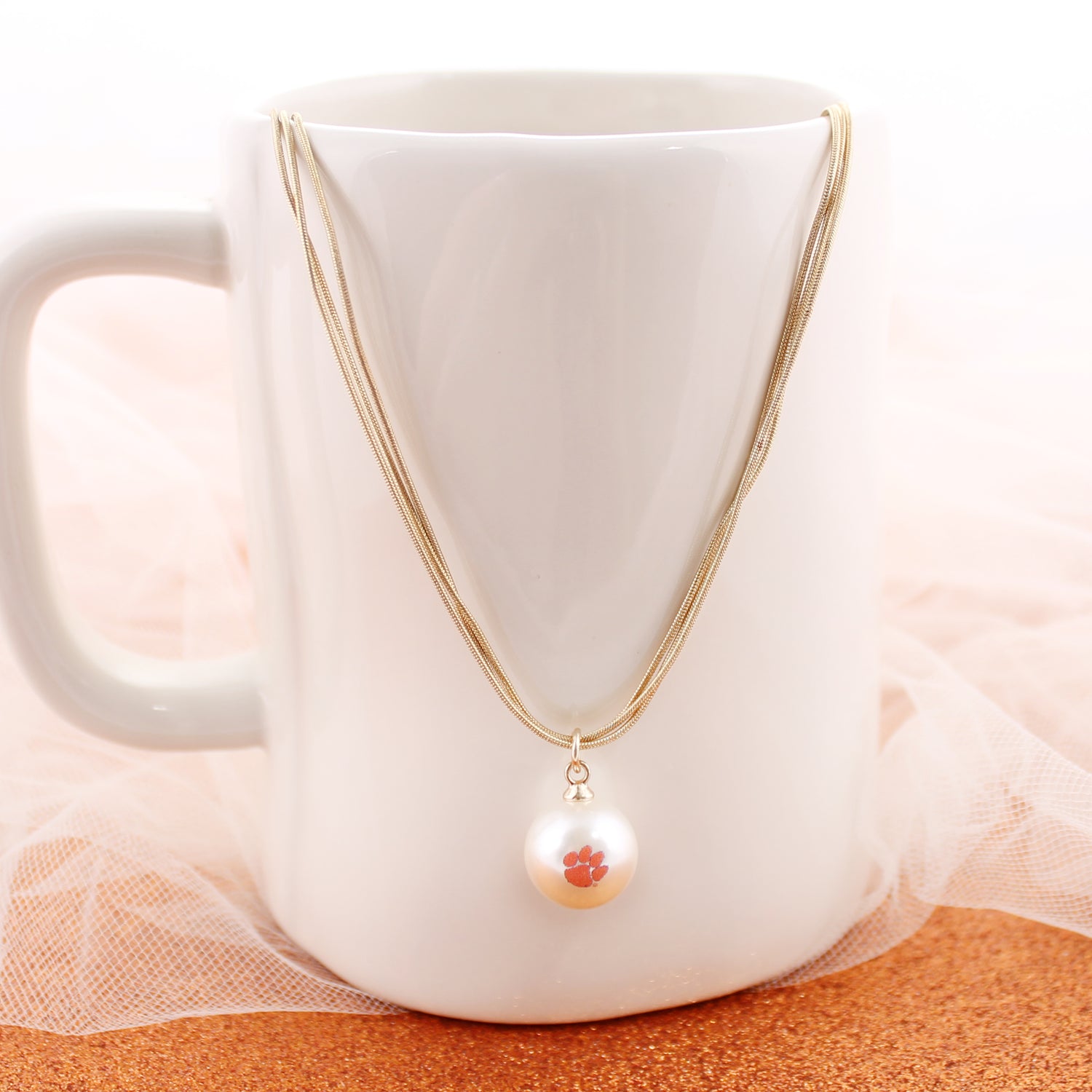 18” Clemson Gold & Pearl Logo 3-Strand Necklace