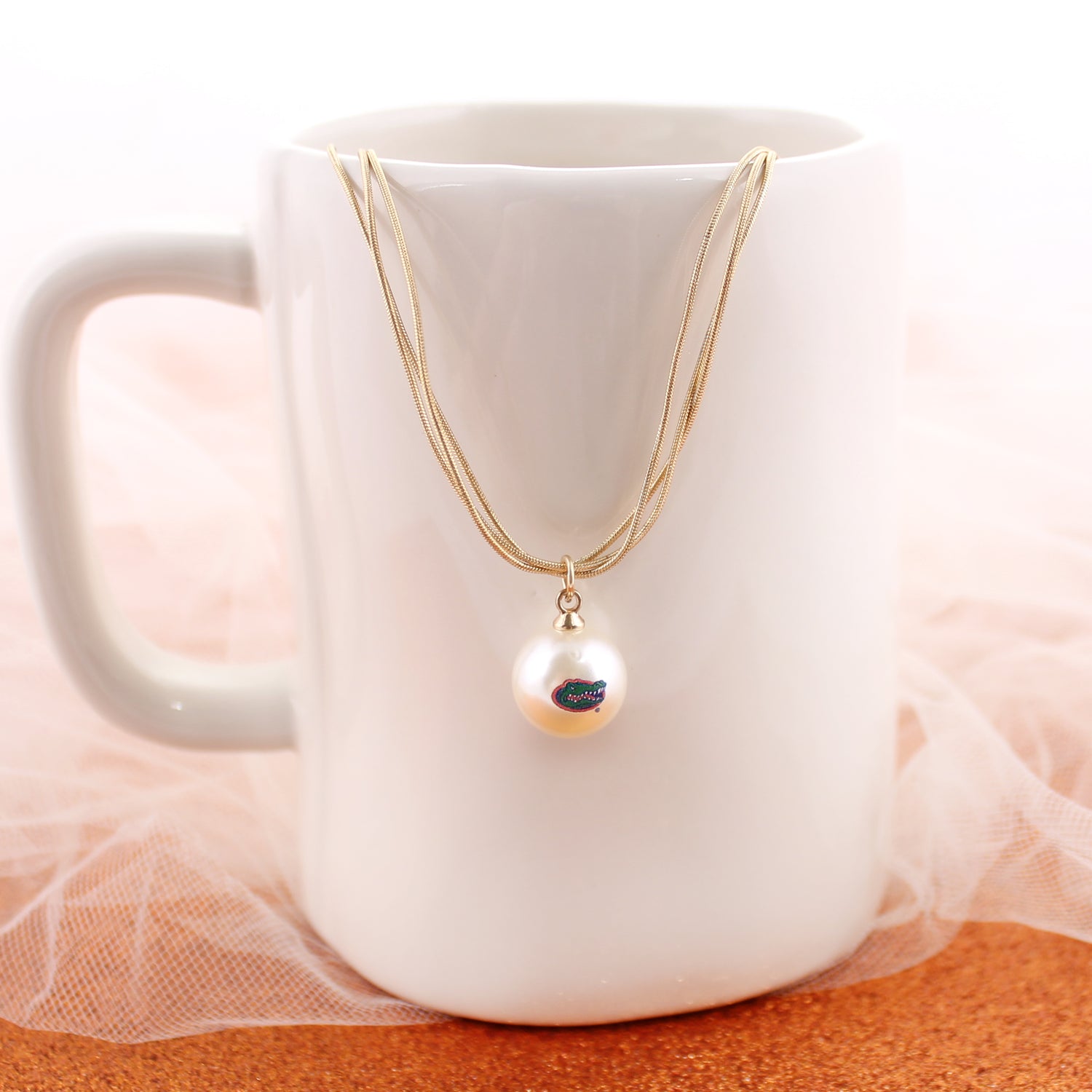 18” Florida Gold & Pearl Logo 3-Strand Necklace
