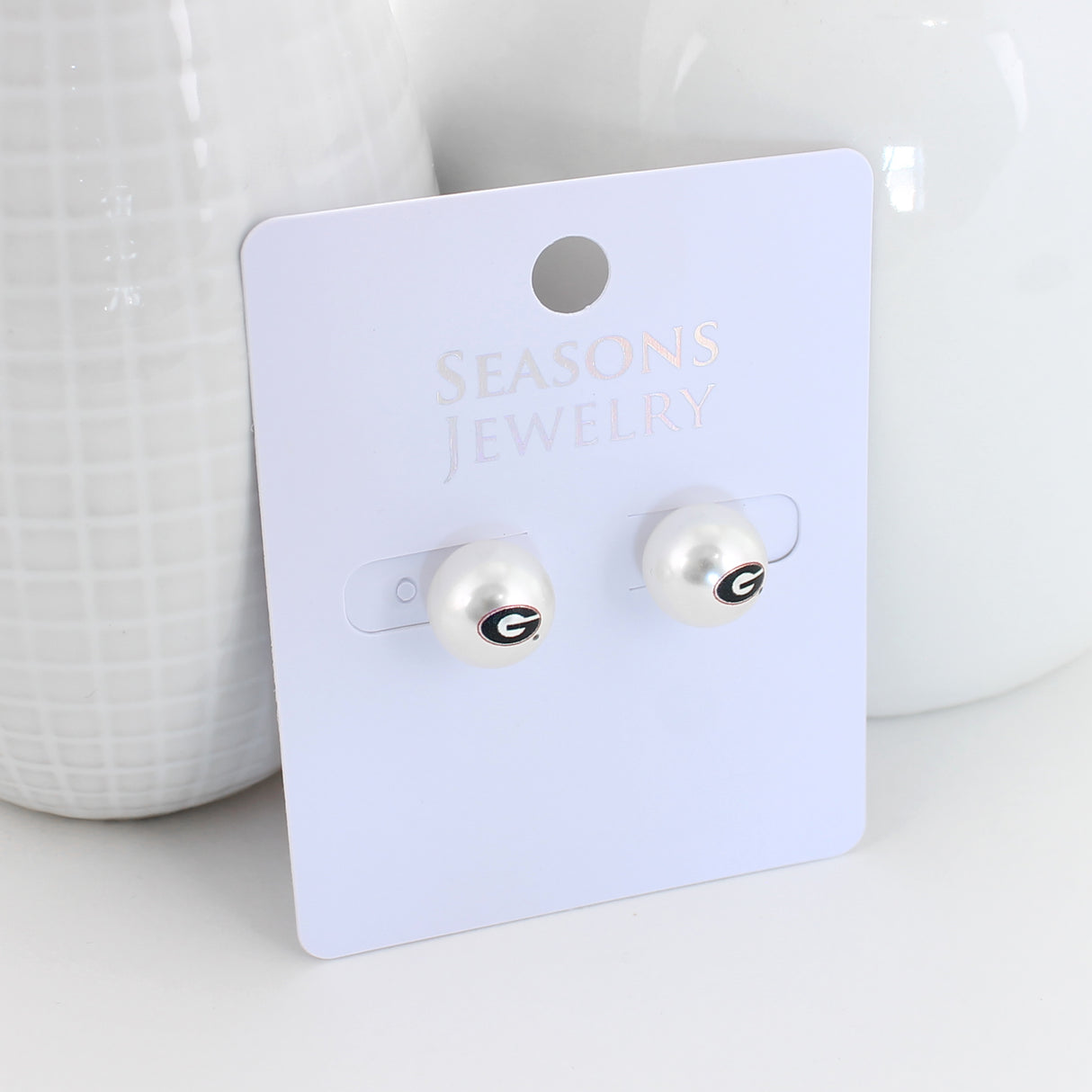 Georgia Logo Pearl Stud Earrings