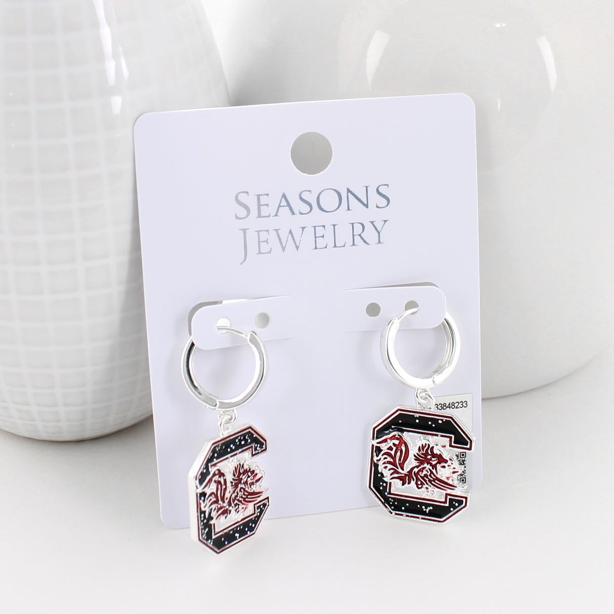 South Carolina Glitter Enamel Logo Huggie Hoop Earrings