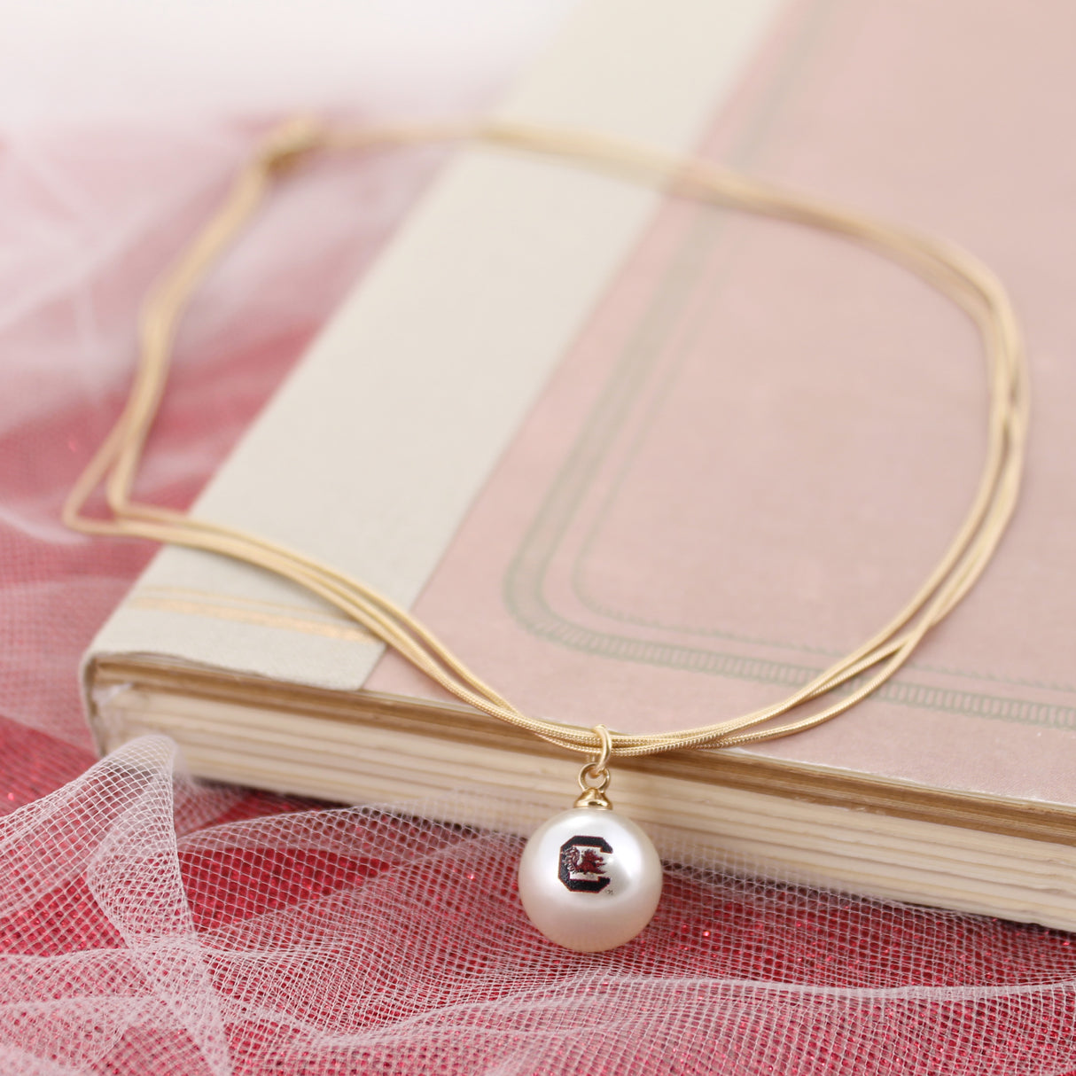 18” South Carolina Gold & Pearl Logo 3-Strand Necklace