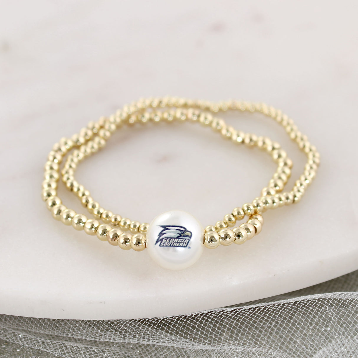 Georgia Southern Gold & Pearl Logo Stretch Bracelet Set