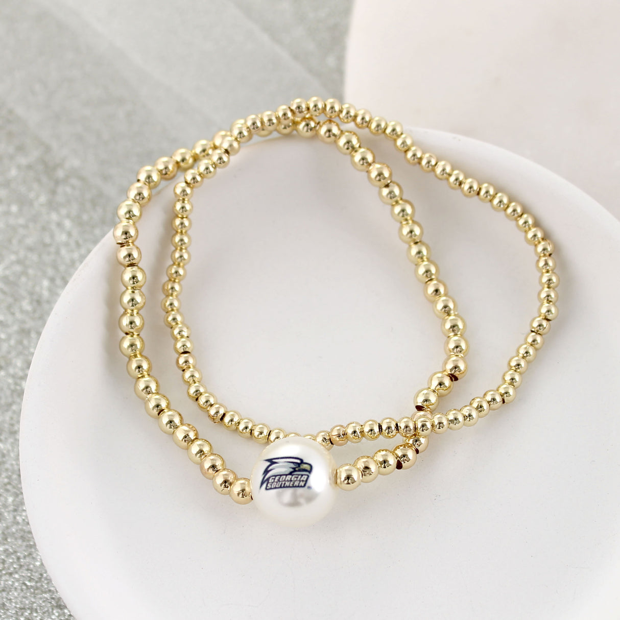 Georgia Southern Gold & Pearl Logo Stretch Bracelet Set