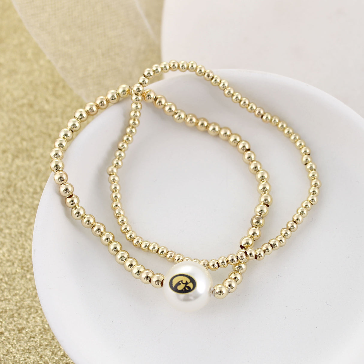 Iowa Gold & Pearl Logo Stretch Bracelet Set