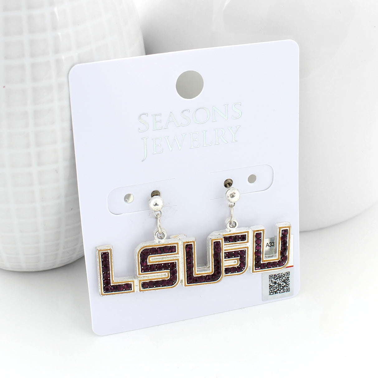 LSU Crystal Logo Earrings