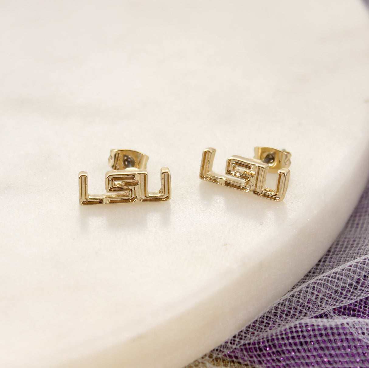 LSU Shiny Gold Logo Stud Earrings
