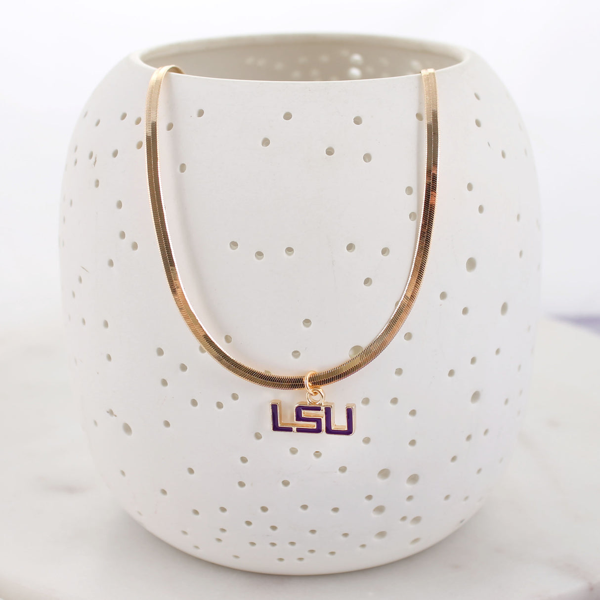 LSU Gold & Enamel Logo Necklace