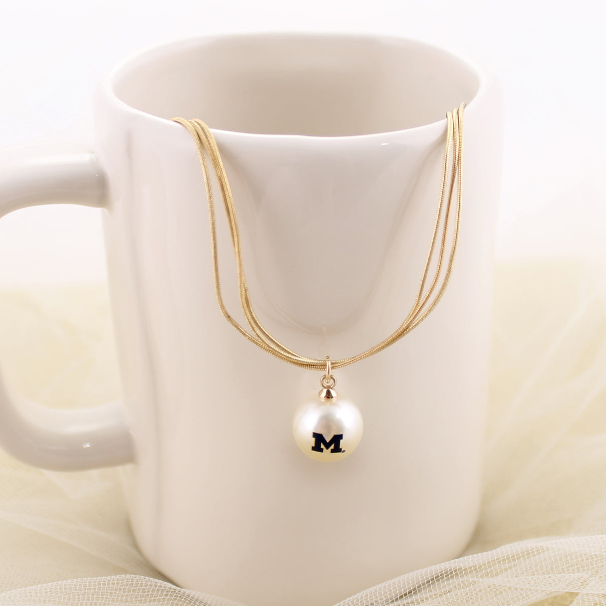 18” Michigan Gold & Pearl Logo 3-Strand Necklace