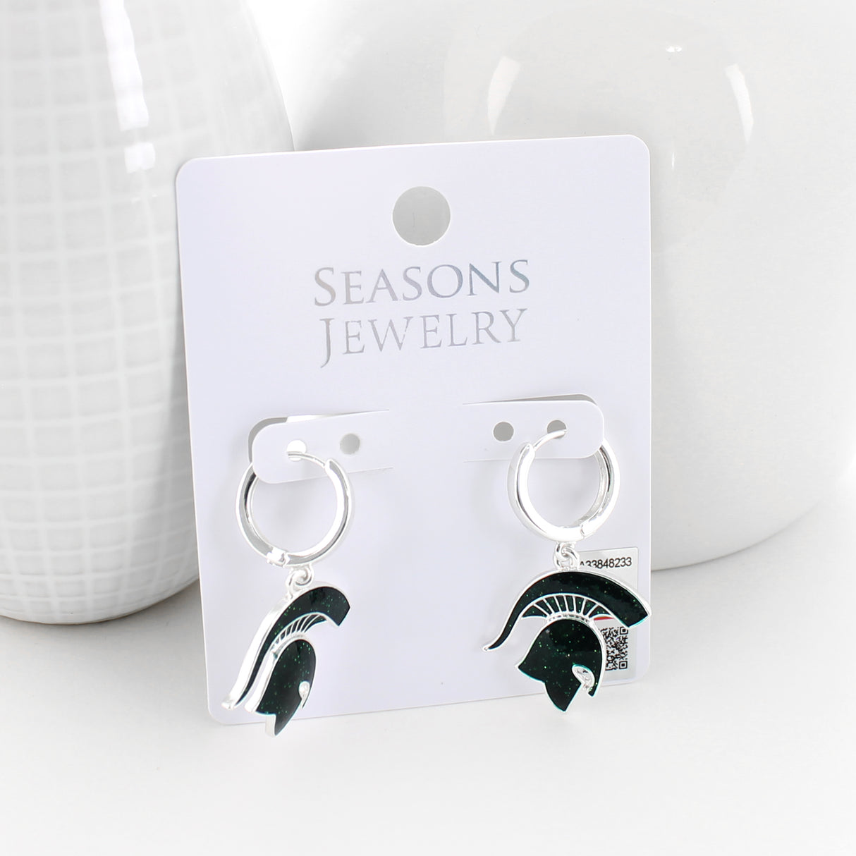 Michigan State Glitter Enamel Logo Huggie Hoop Earrings