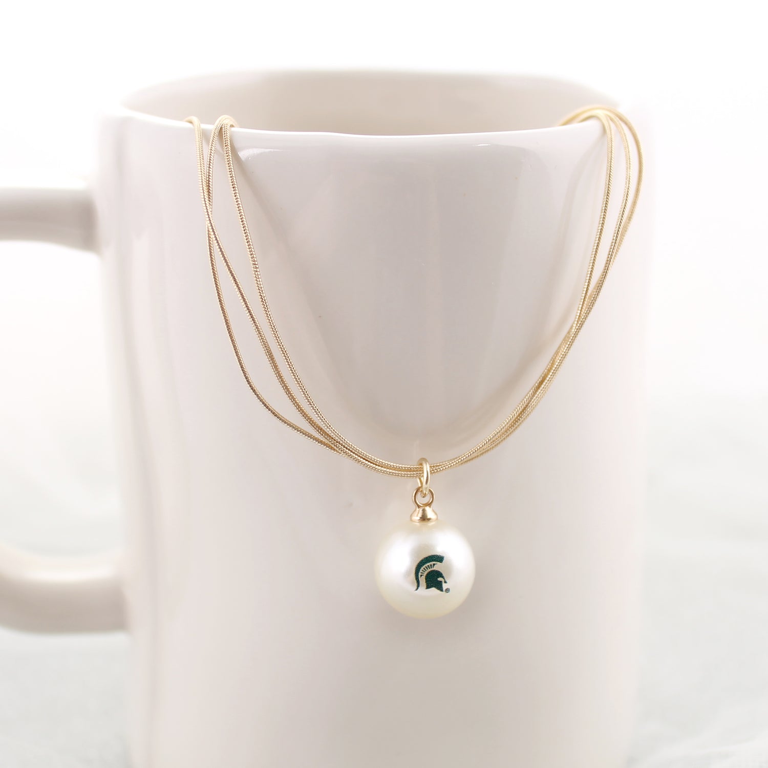 18” Michigan State Gold & Pearl Logo 3-Strand Necklace