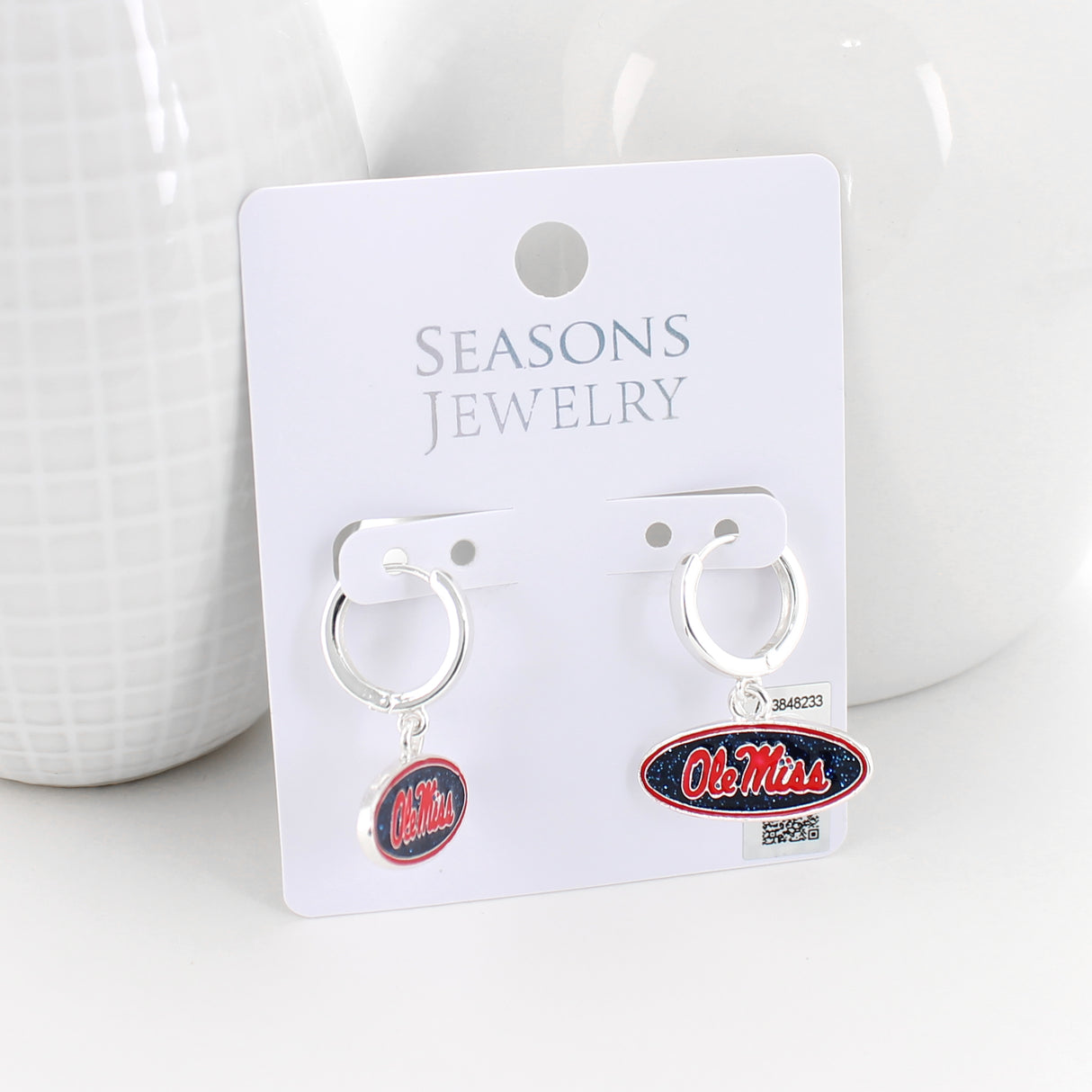 Mississippi Glitter Enamel Logo Huggie Hoop Earrings