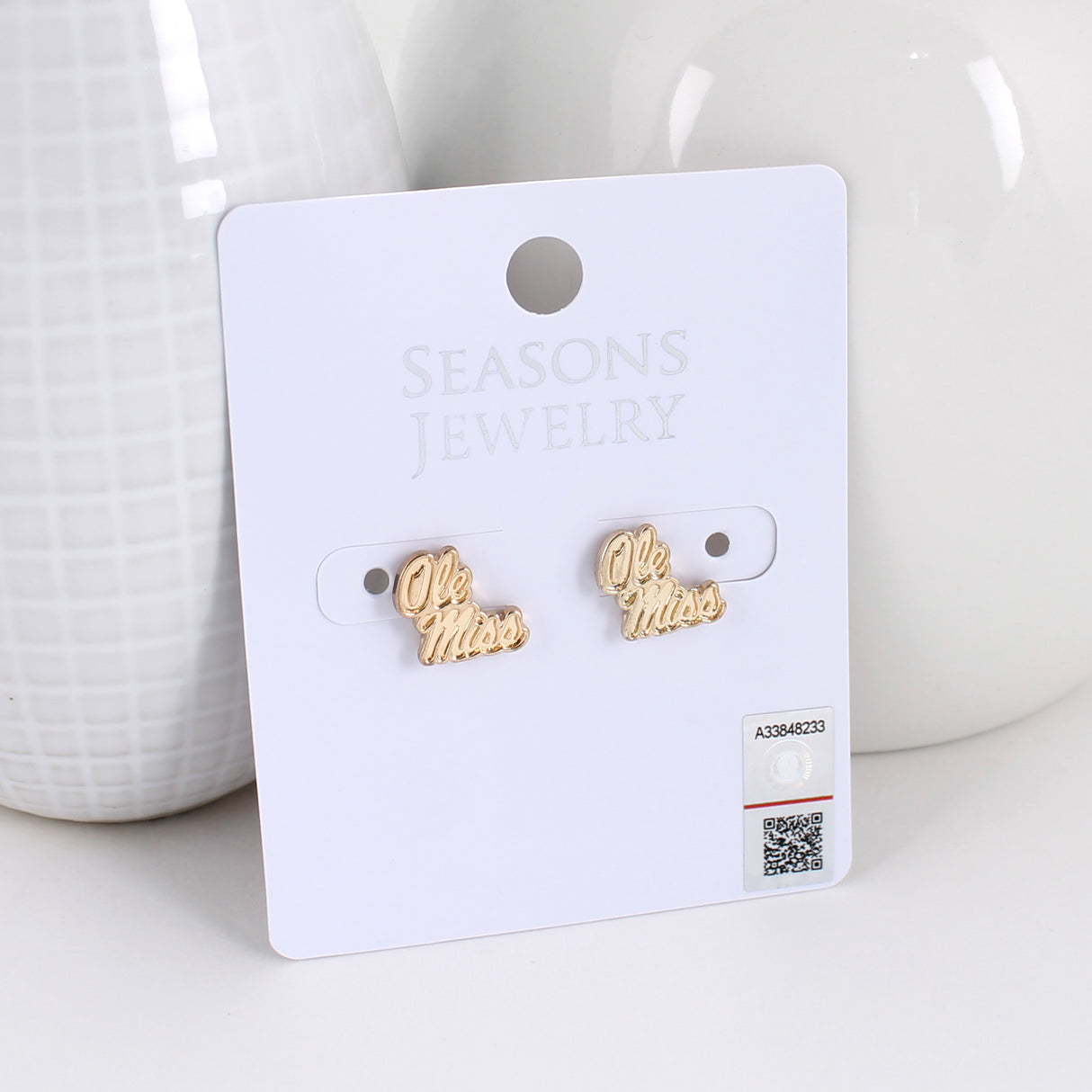 Mississippi Shiny Gold Logo Stud Earrings