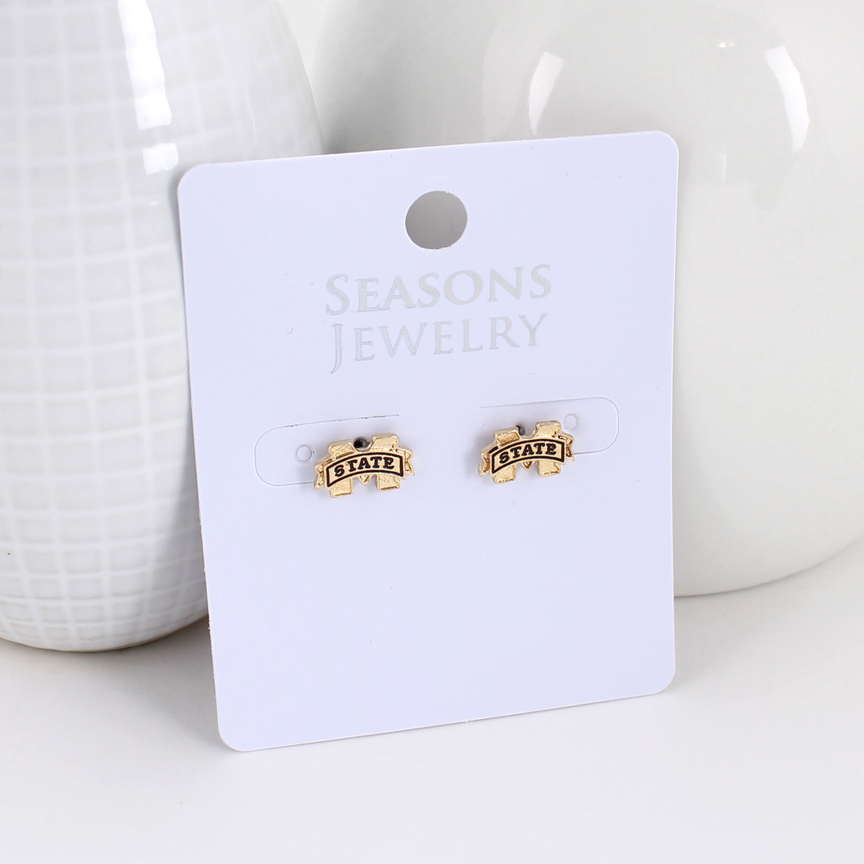 Mississippi State Shiny Gold Logo Stud Earrings