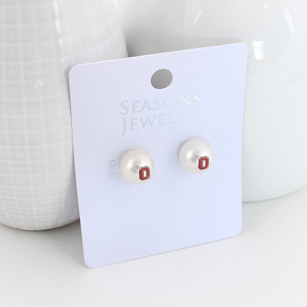 Ohio State Logo Pearl Stud Earrings