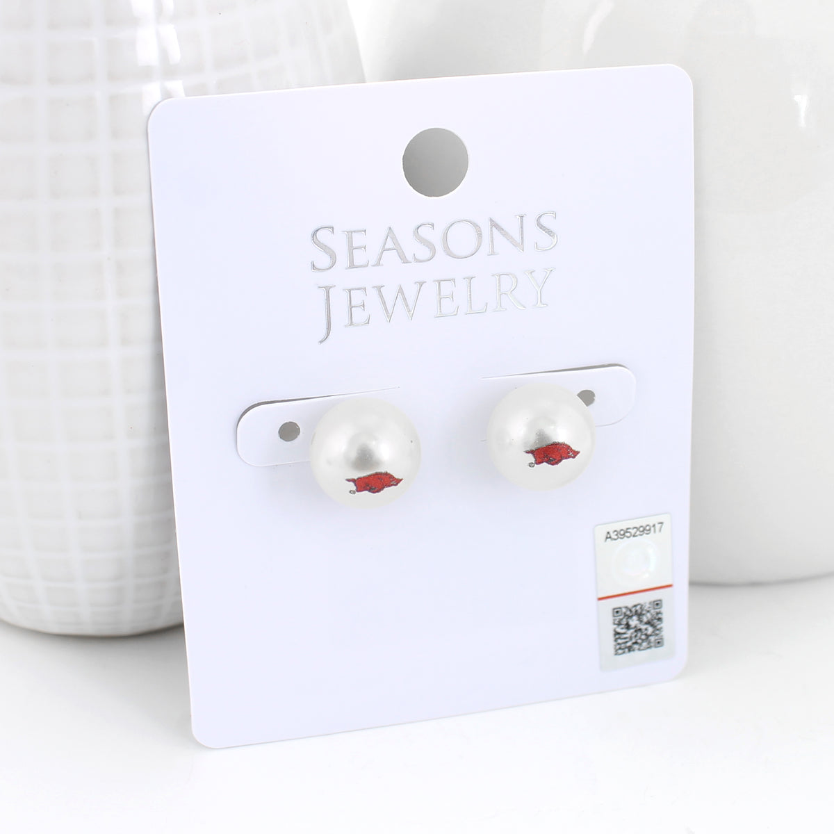 Arkansas Logo Pearl Stud Earrings