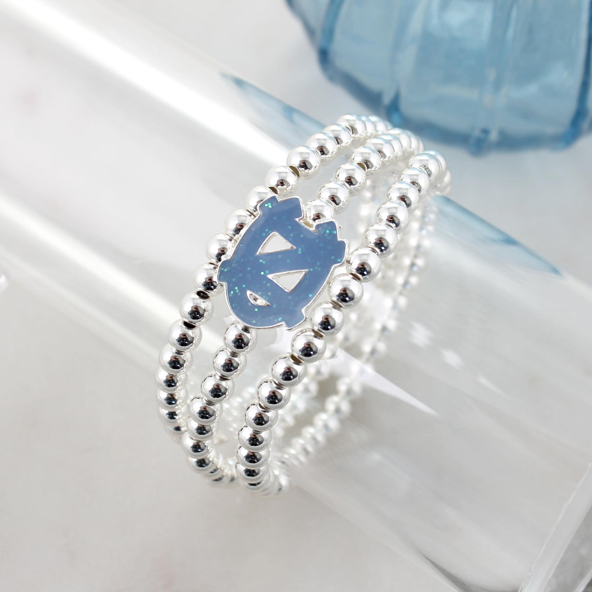 North Carolina Glitter Enamel Logo Stretch Bracelet Set