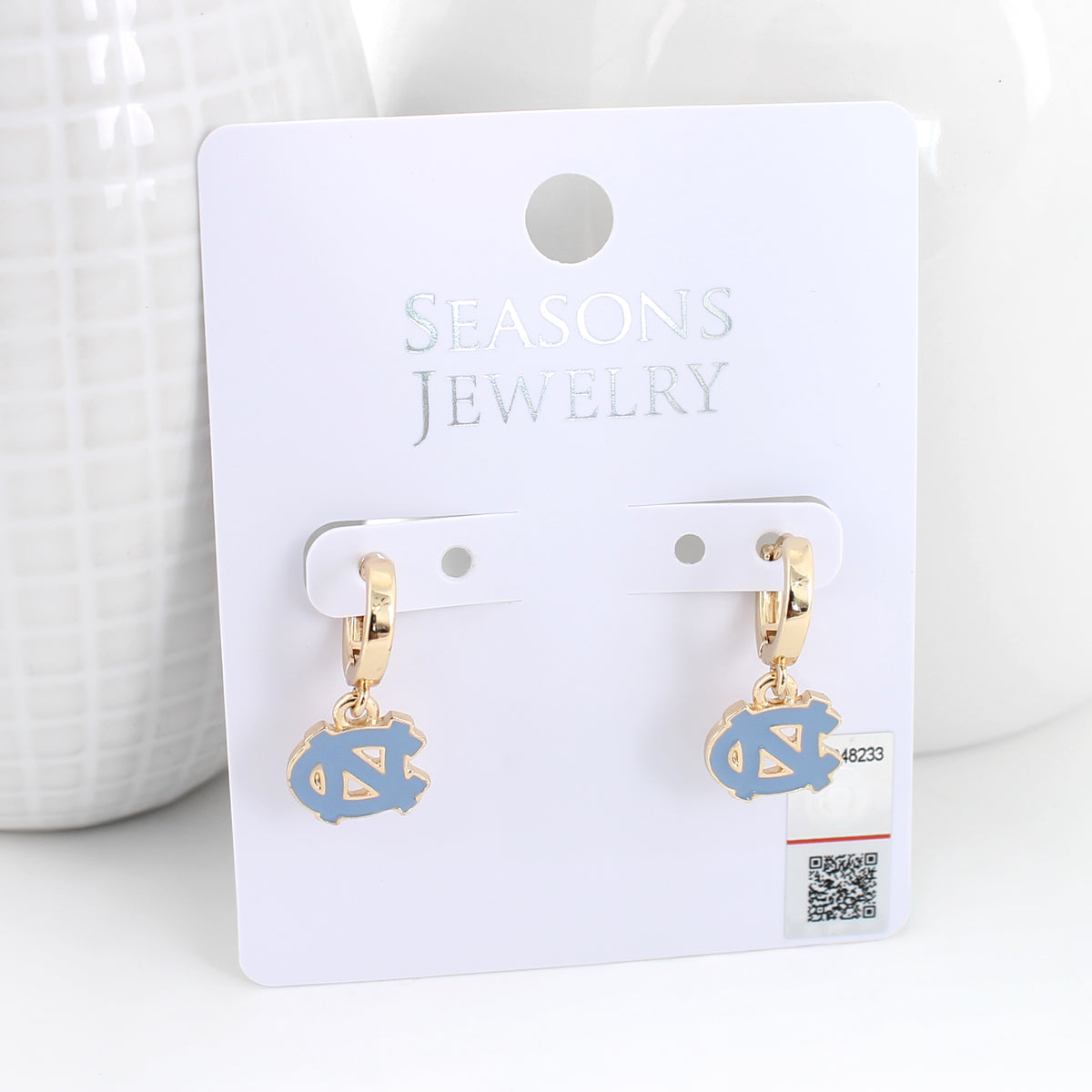 North Carolina Gold Huggie Hoop Earrings w/Enamel Logo