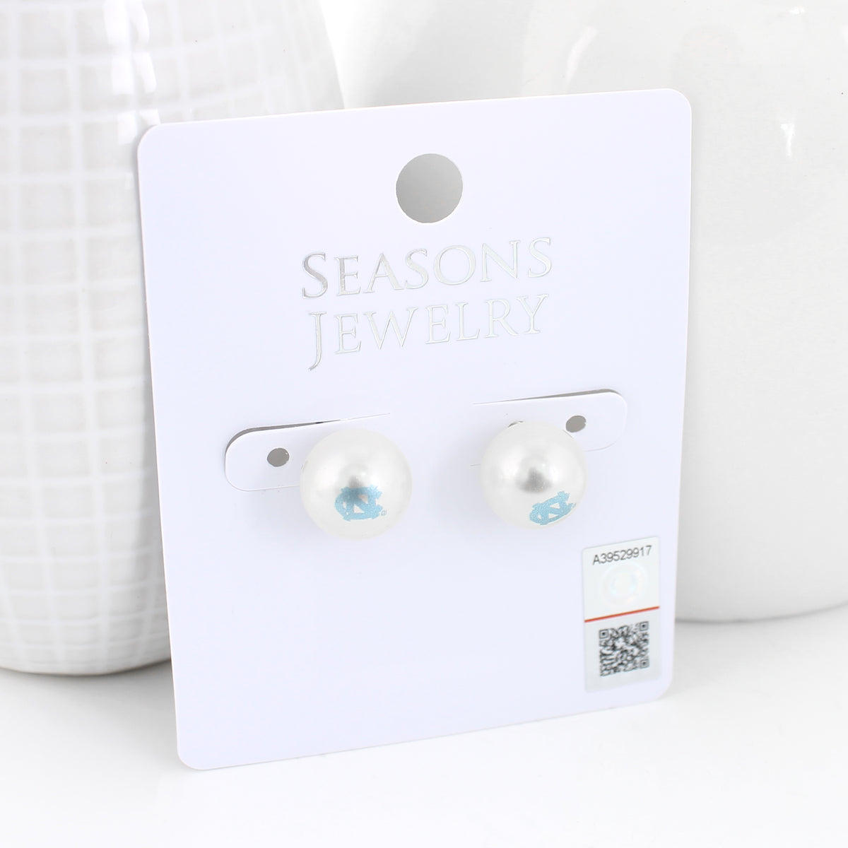 North Carolina Logo Pearl Stud Earrings