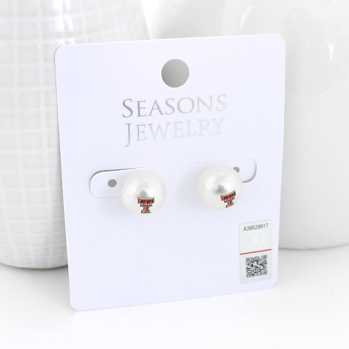Texas Tech Logo Pearl Stud Earrings