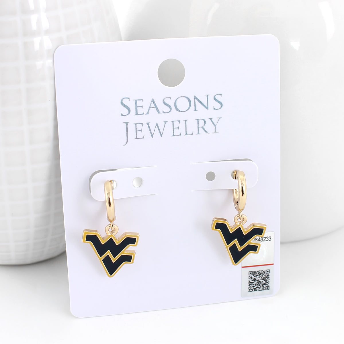 West Virginia Gold Huggie Hoop Earrings w/ Enamel Logo