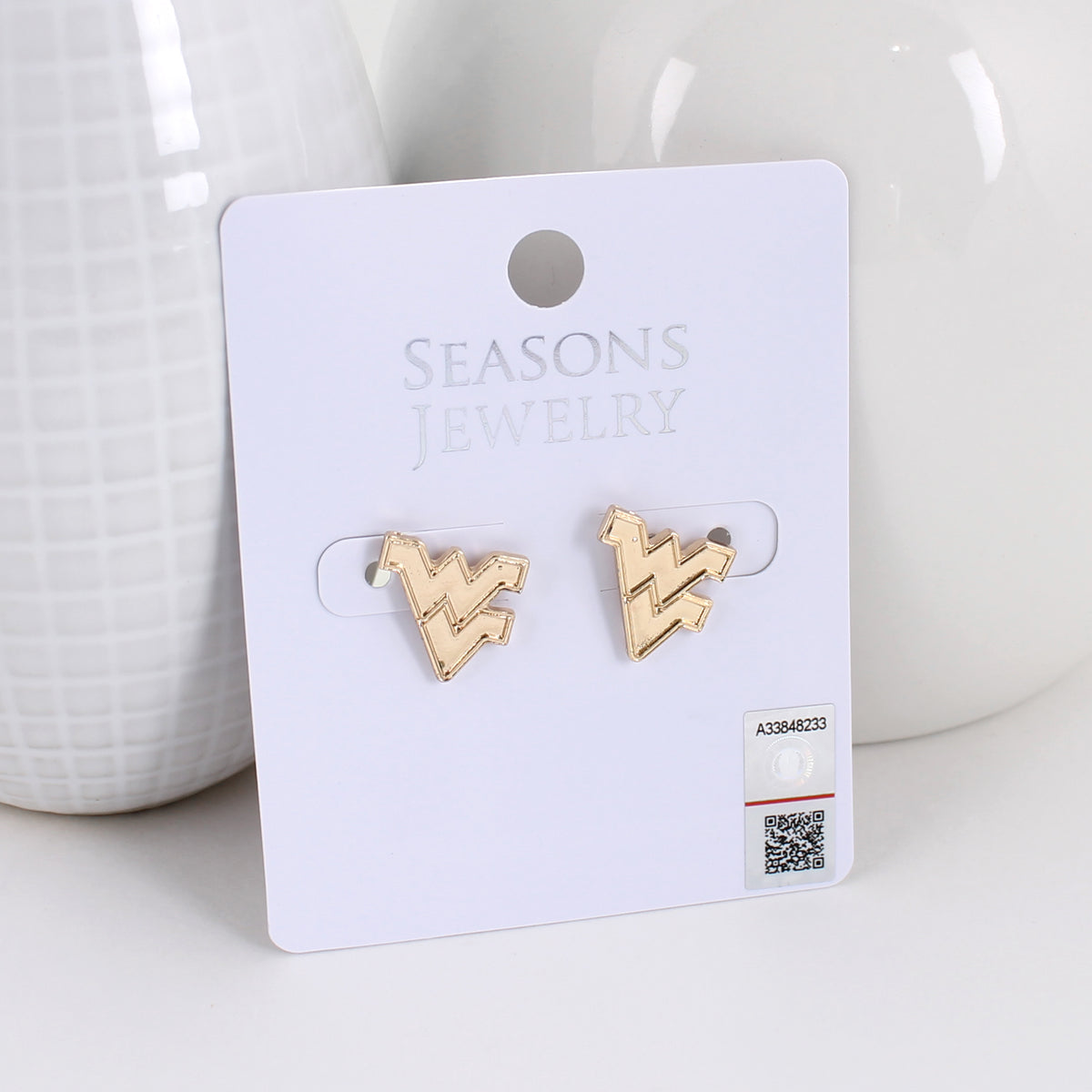 West Virginia Shiny Gold Logo Stud Earrings