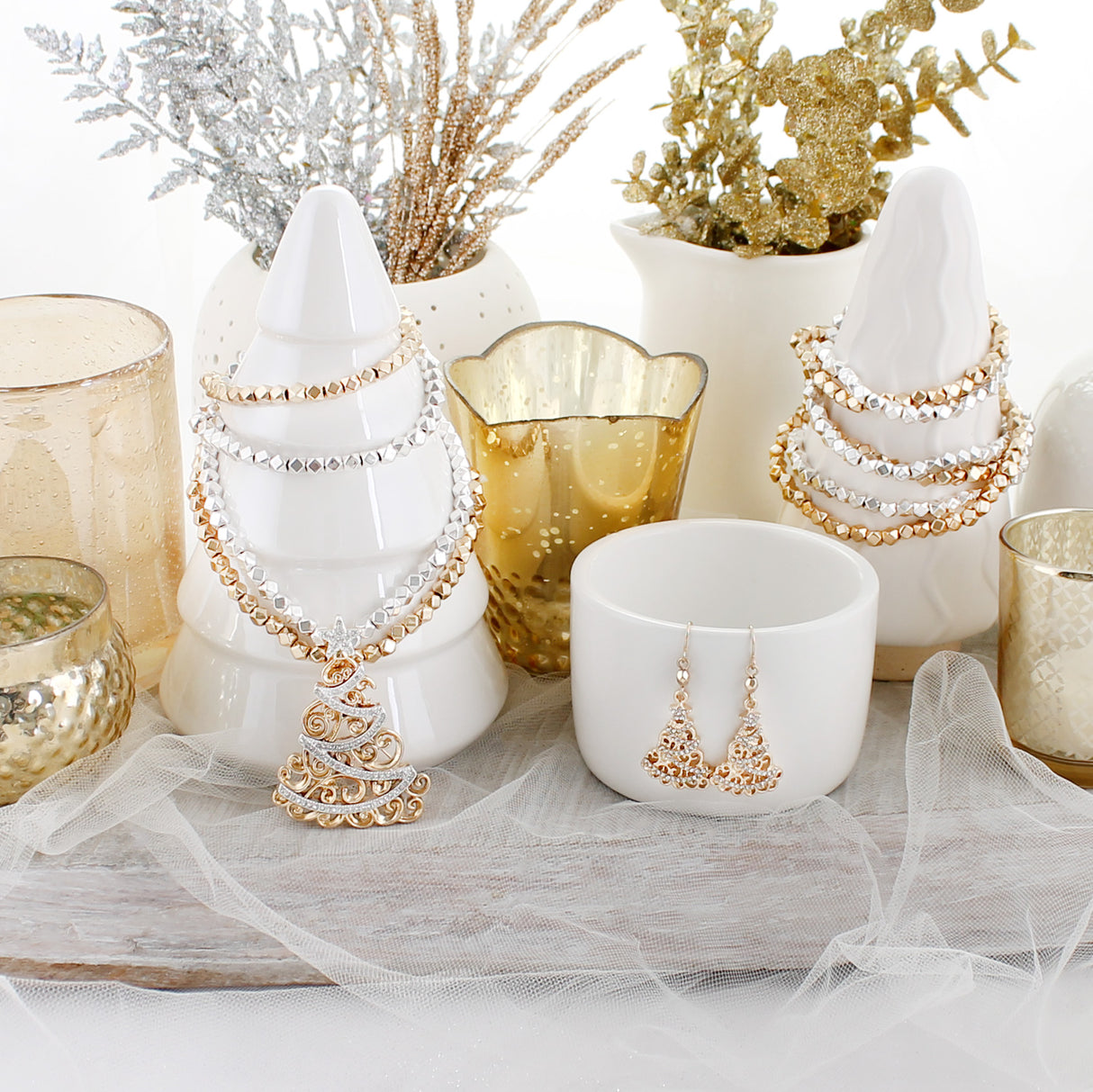 Gold & Crystal Tree Earrings