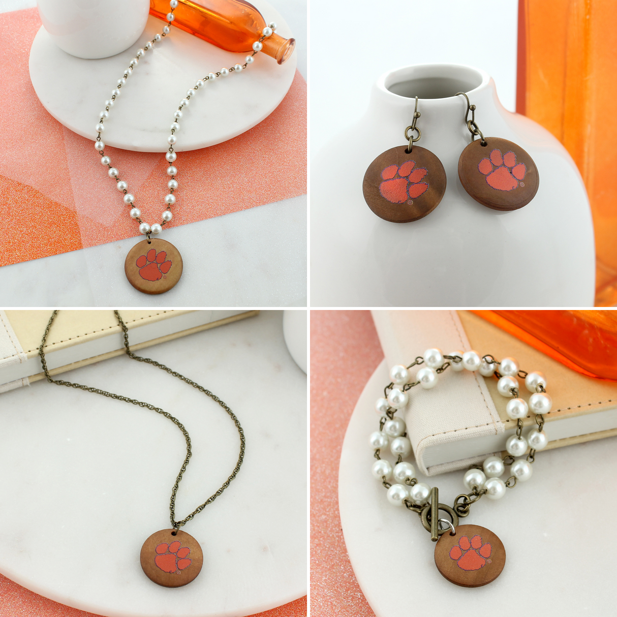 Clemson Pearl & Wood Jewelry Gift Set