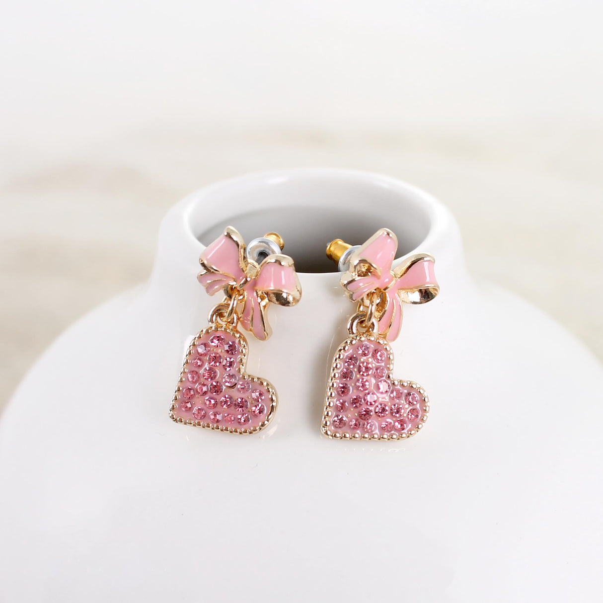 Pink Bow w/ Dangle Heart Valentine’s Day Earrings