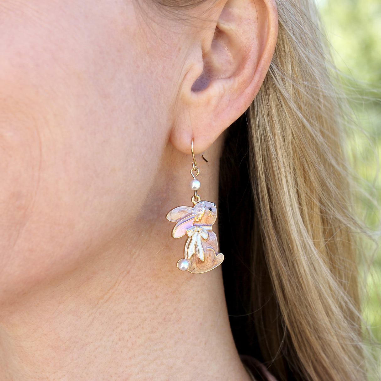 Enamel and Pearl Rabbit Earrings