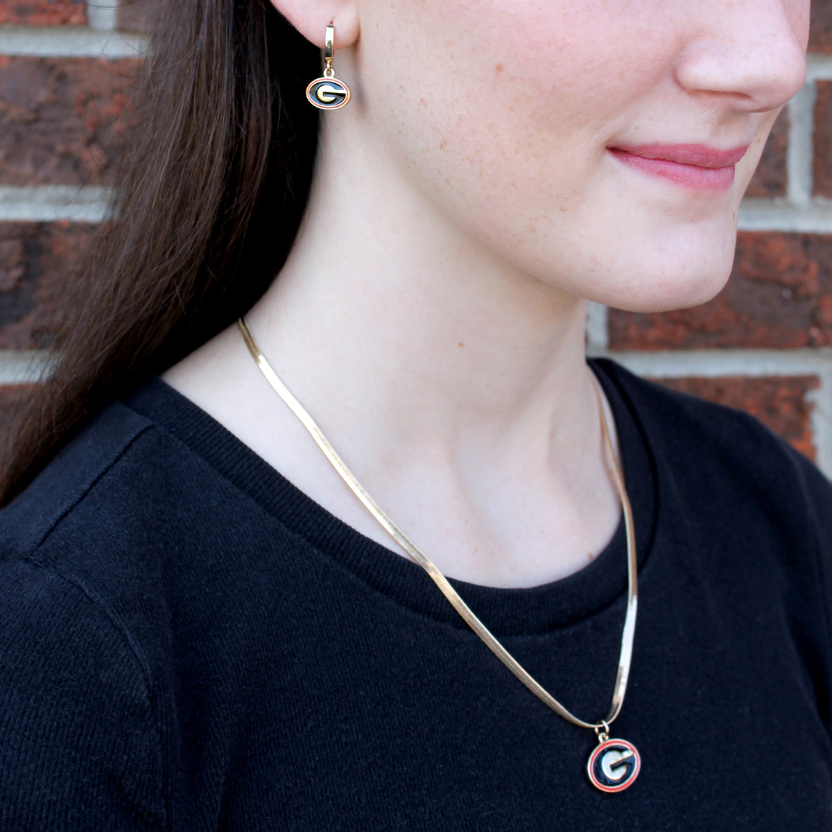 Georgia Huggie Hoop Earrings w/ Enamel Logo