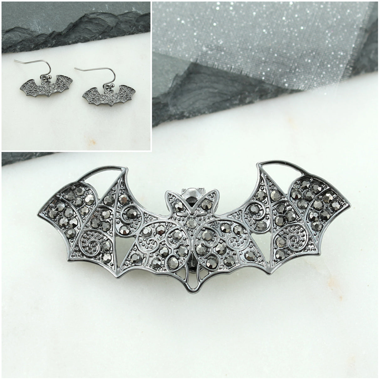 Gunmetal Crystal Bat Halloween Gift Set