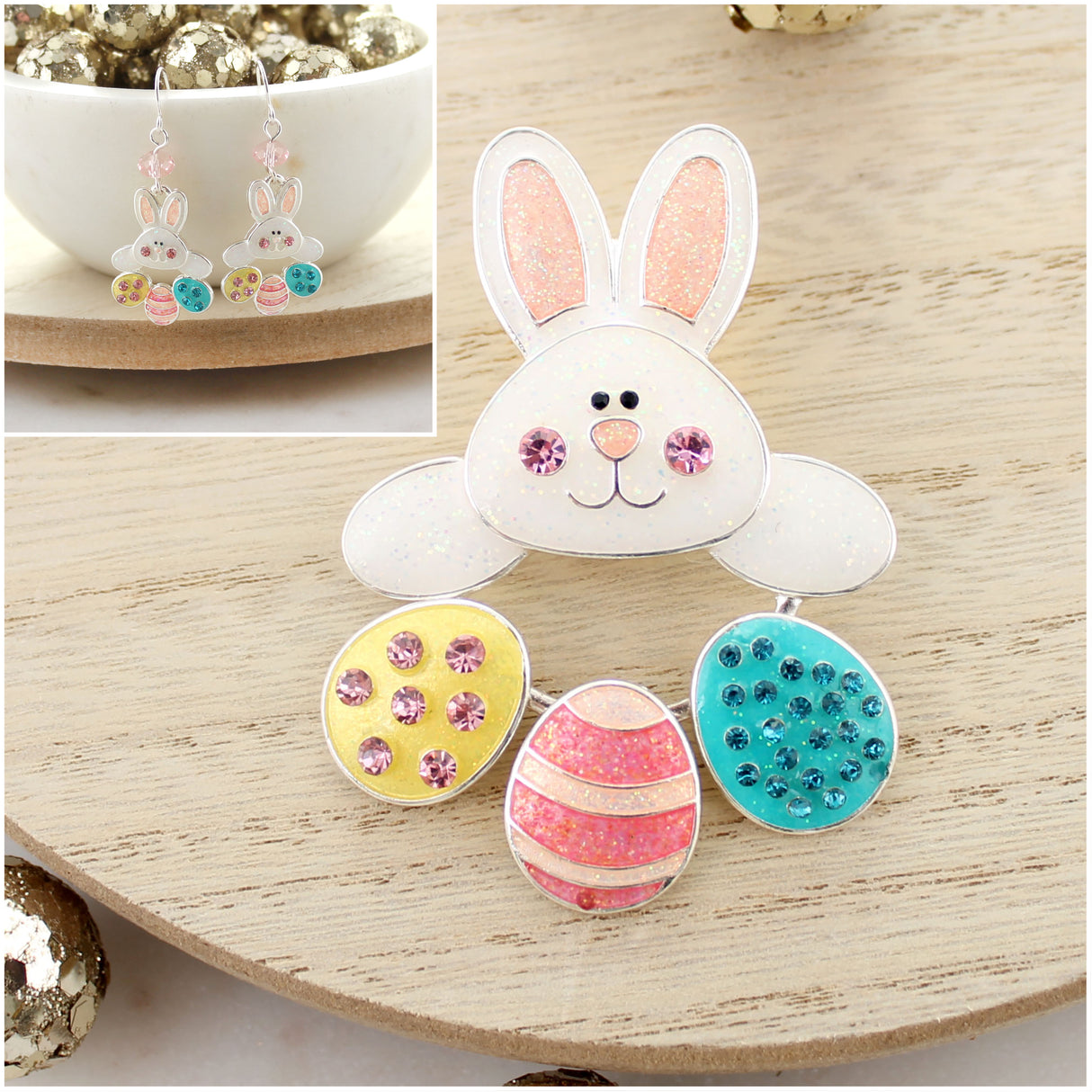 Enamel Easter Bunny & Dangle Egg Gift Set