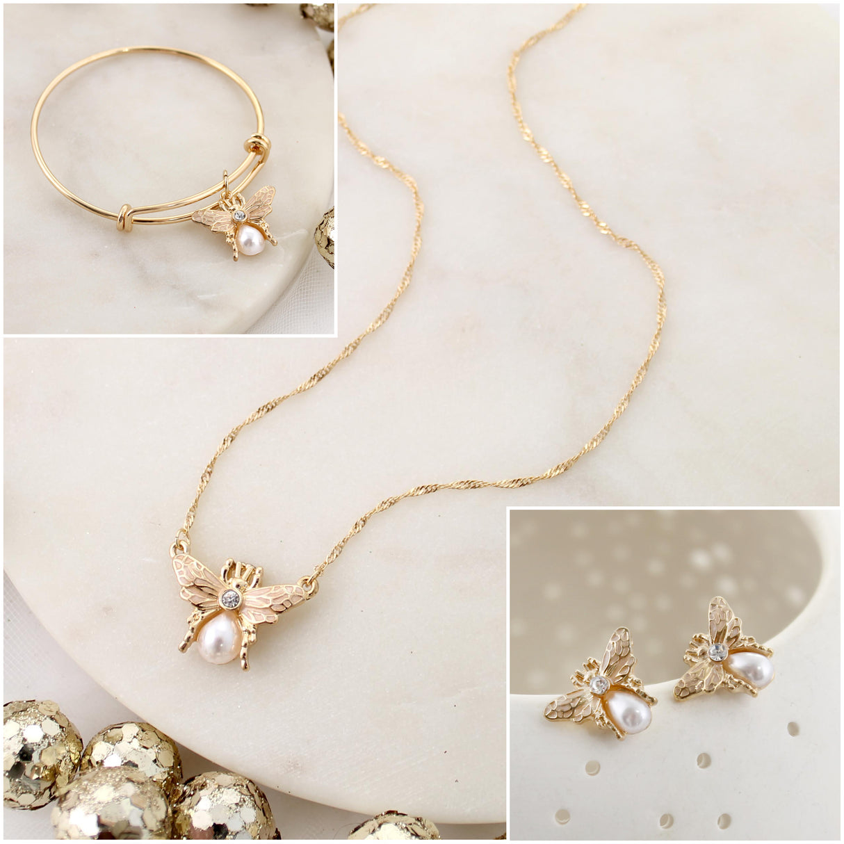 Gold & Pearl Bee 3-Piece Gift Set