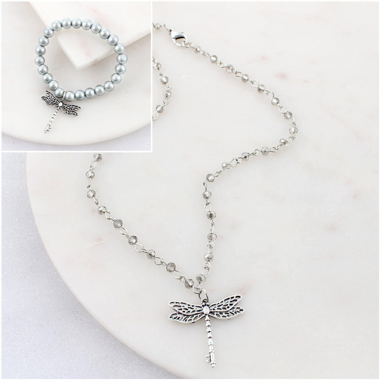 Silver & Pearl Dragonfly Key Gift Set