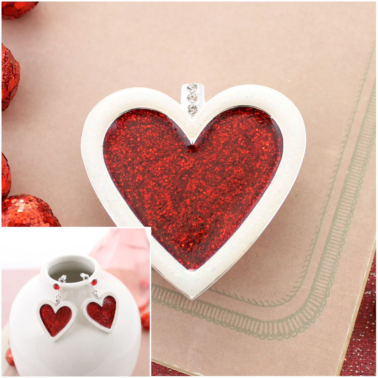 Glitter Enamel Heart Gift Set