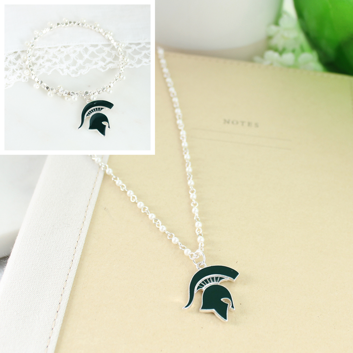 Michigan State Enamel Logo & Pearl Gift Set