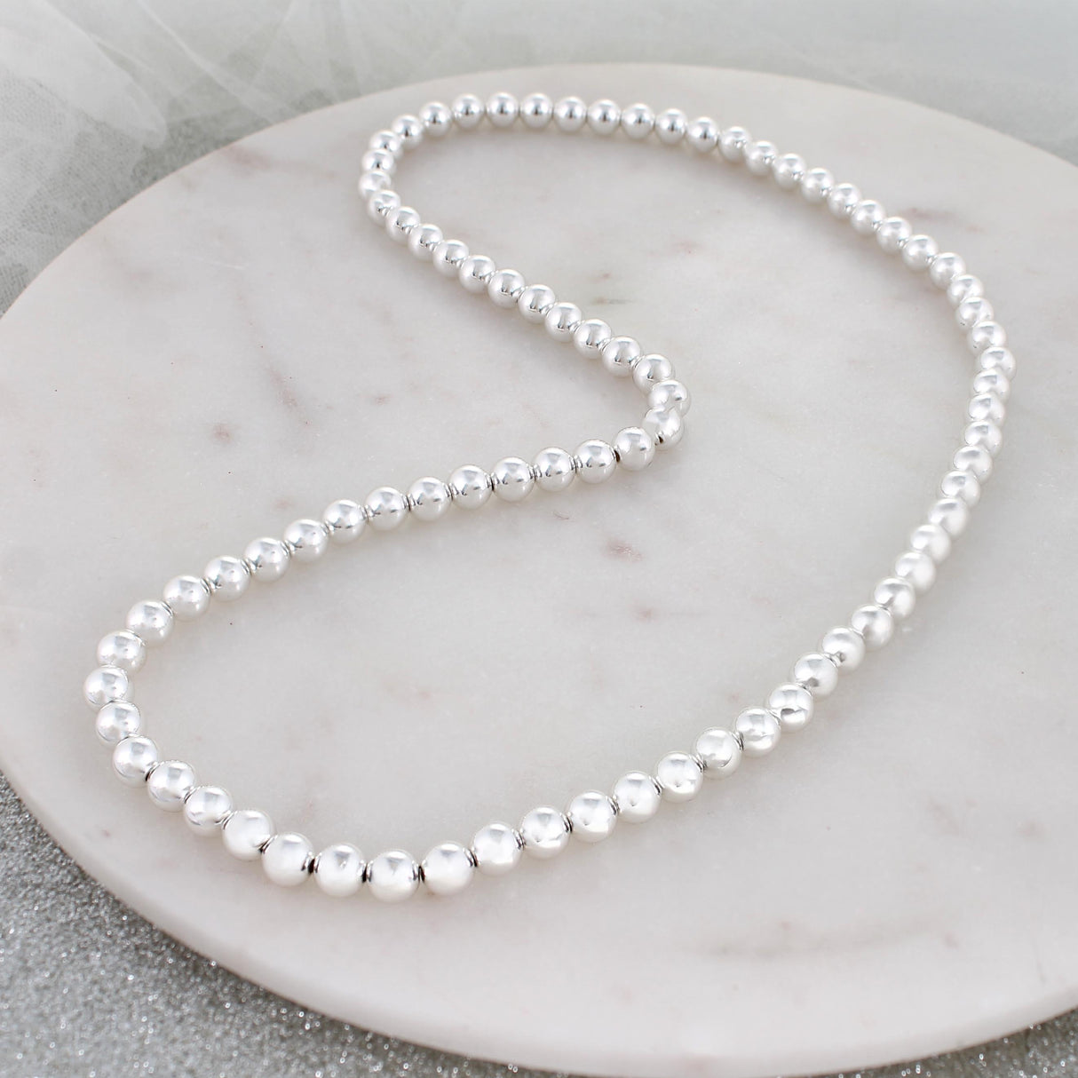 24" Silver Bead Stretch Necklace