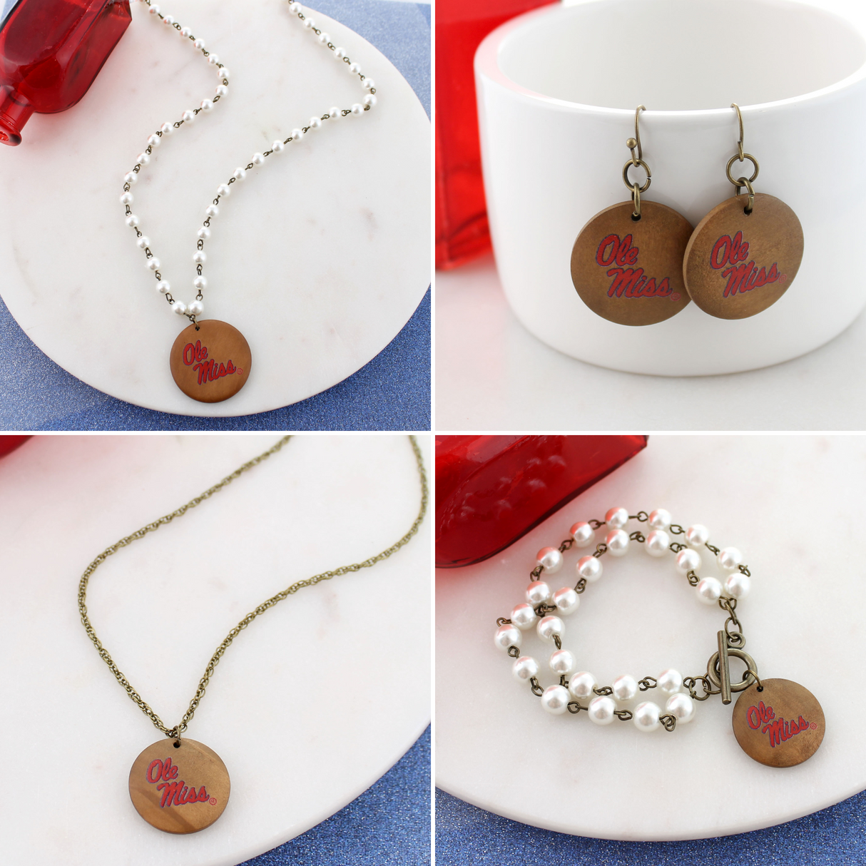 Ole Miss Pearl & Wood Jewelry Gift Set
