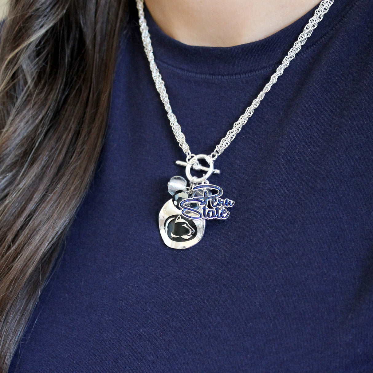 18 - 36" Penn State Logo Disc & Slogan Cluster Convertible Necklace
