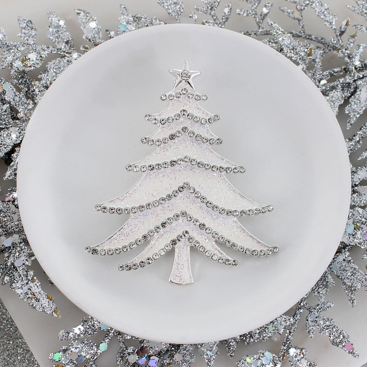 White Glitter Enamel Christmas Tree Pin/Pendant