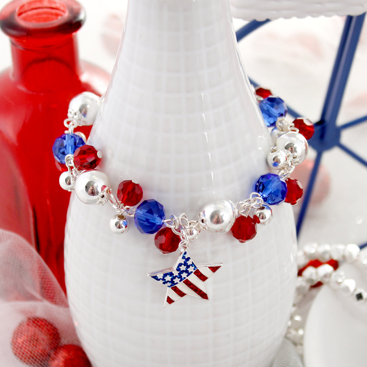 Patriotic Flag Star Toggle Clasp Bracelet