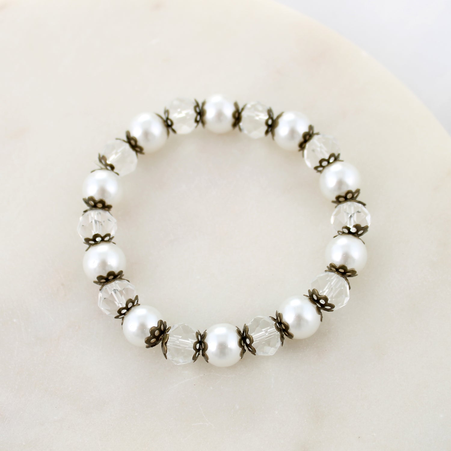 Vintage Crystal & Pearl Stretch Bracelet