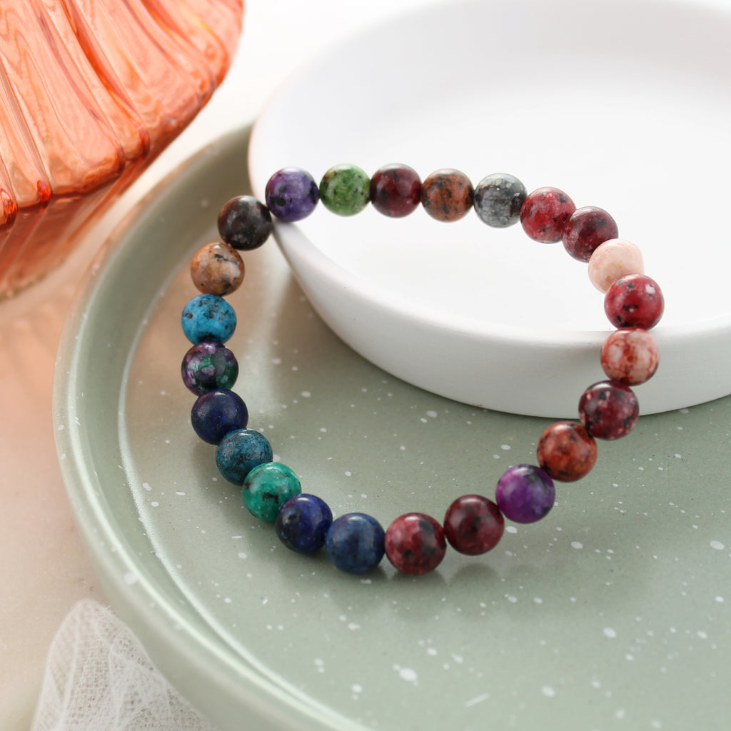 Multi-Colored Stone Bead Stretch Bracelet