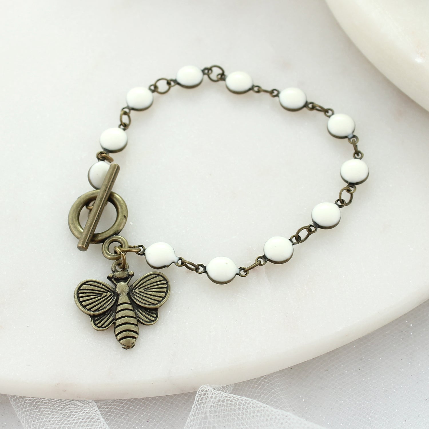 Vintage Bee & Enamel Dot Toggle Clasp Bracelet
